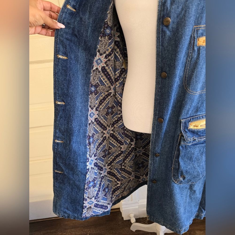 Vintage Current Seen Denim Long Coat with Tan Corduroy Collar - Picture 14 of 15